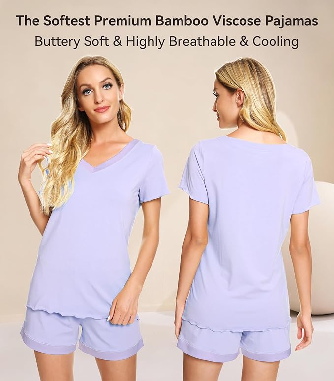 Women's Bamboo Cooling Pajama Set - Short Sleeve - 2 Piece