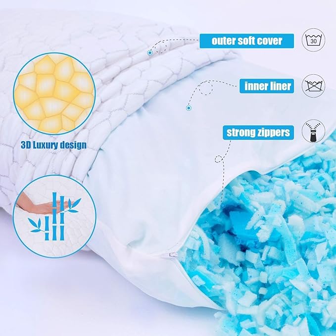 Memory Foam Cooling Bed Pillow - Queen - 2 Pack