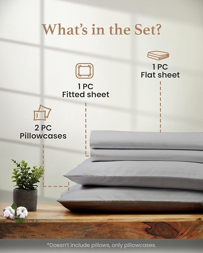 100% Cotton Bed Sheet Set - King - 4 Piece