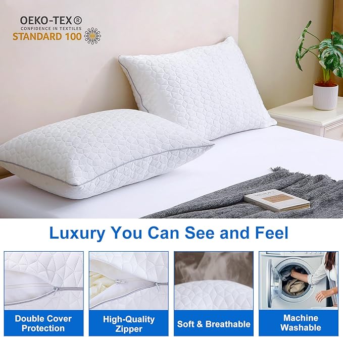 Memory Foam Cooling Bed Pillow - King - 2 Piece