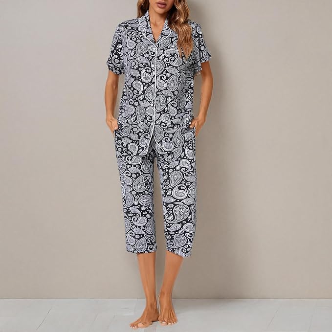 Capri Pajama Set - Short Sleeve - 2 Piece