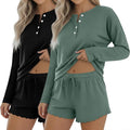 Women's Shorts Pajama Set - Long Sleeve - 2 Pack - 2 Piece