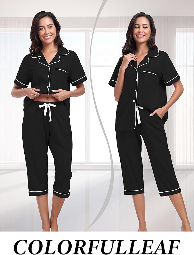 Women's 100% Cotton Capri Pajama Set - Short Sleeve - 2 Piece