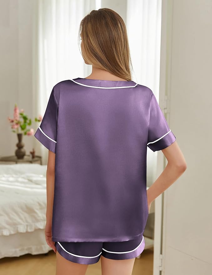Women's Satin Pajama Set - Short Sleeve - 2 Piece