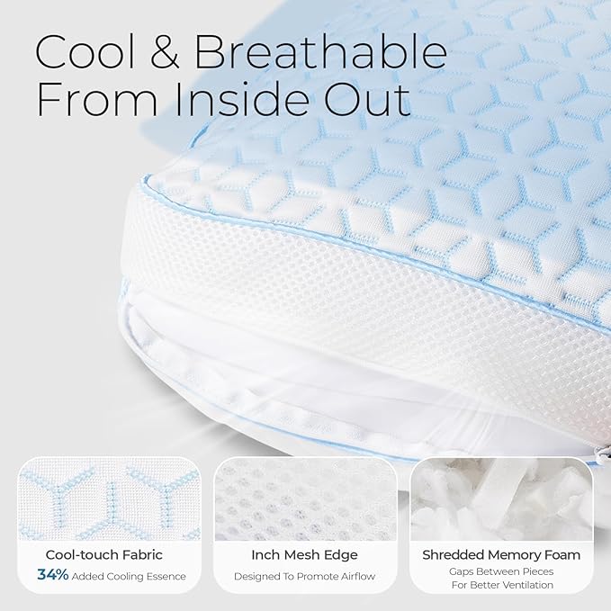 Memory Foam Cooling Bed Pillow - Queen - 2 Piece