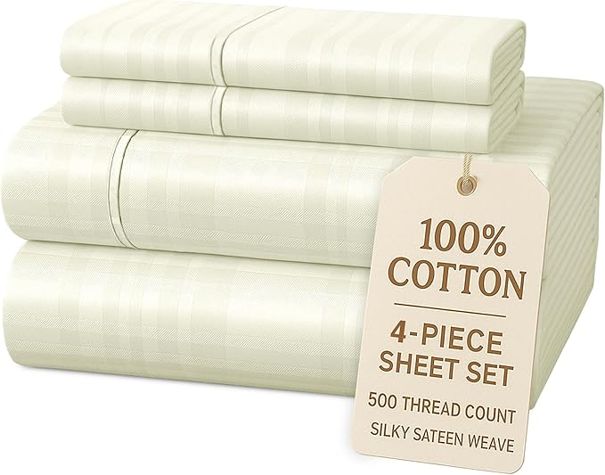 100% Cotton Bed Sheet Set - Twin XL - 15 in Deep Pocket - 4 Piece