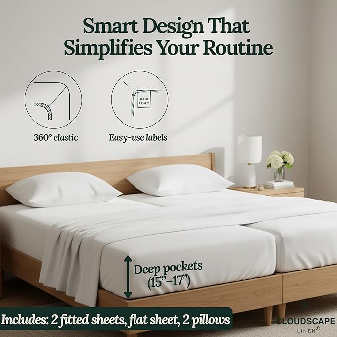 Linen Bed Sheet Set - Split King - 5 Piece