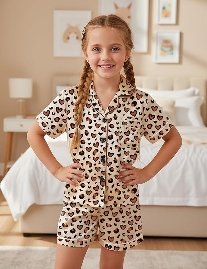 Satin Pajama Set - Short Sleeve - 2 Piece