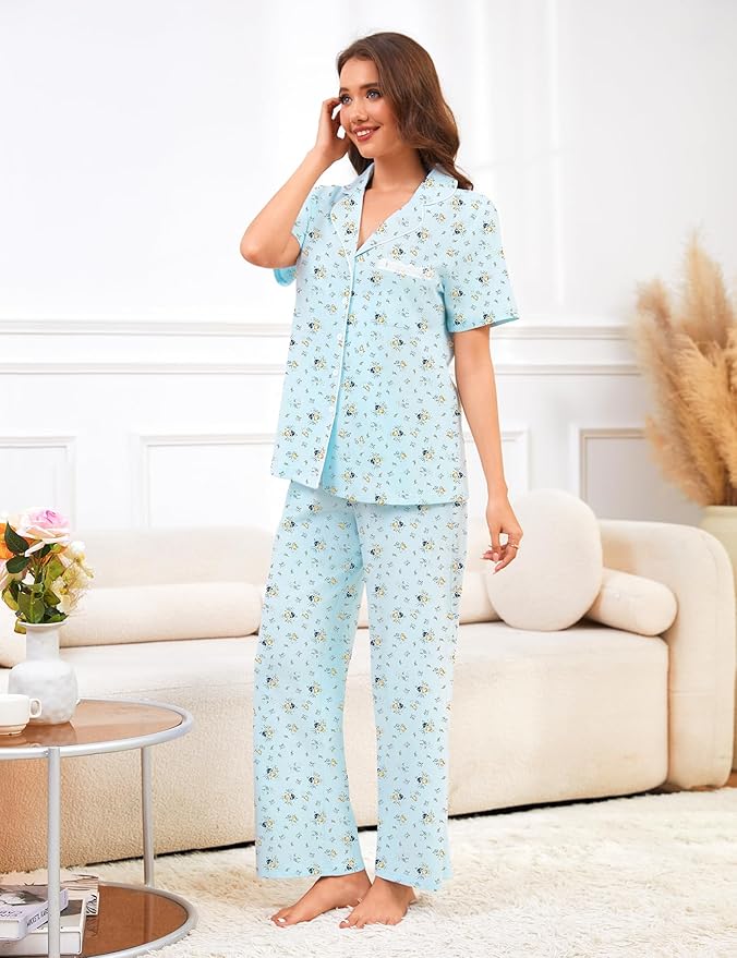 Women's 100% Cotton Pajama Set - Short Sleeve - 2 Piece