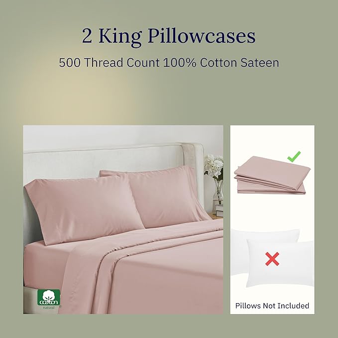 100% Cotton Pillowcase Set - King - 2 Piece