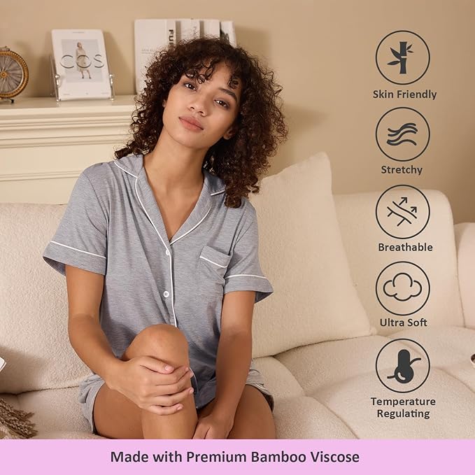 Women's Bamboo Cooling Pajama Set - Short Sleeve - 2 Piece