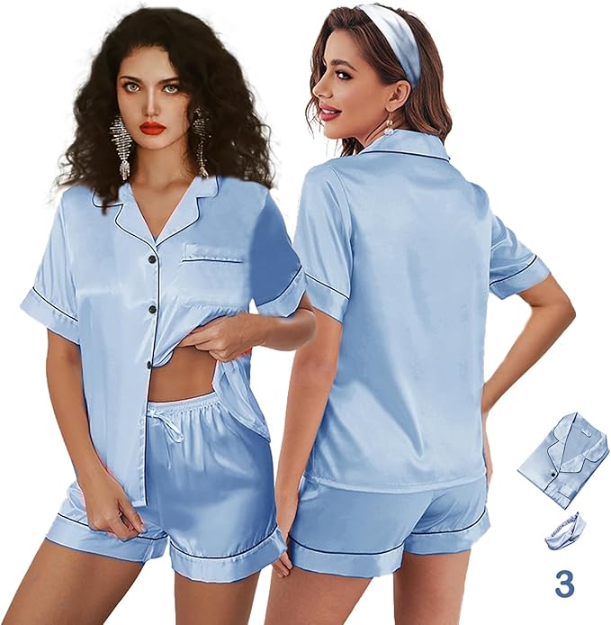 Satin Shorts Pajama Set - 3 Piece
