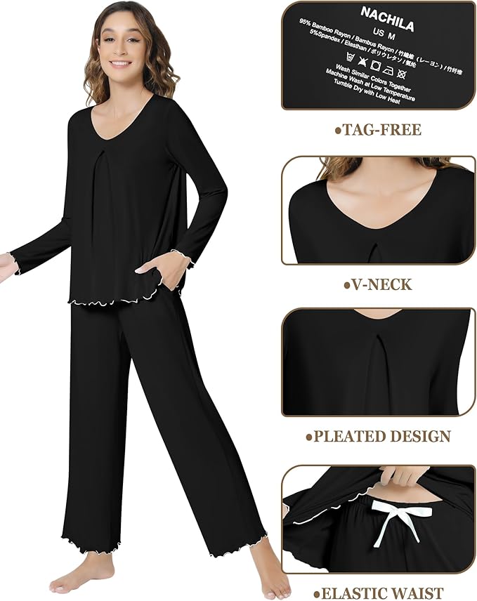 Women's Bamboo Pants Pajama Set - Long Sleeve