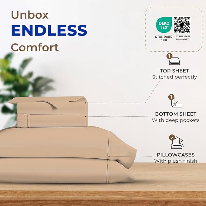 Cooling Bed Sheet Set - King - 16 in Deep Pocket - 4 Piece