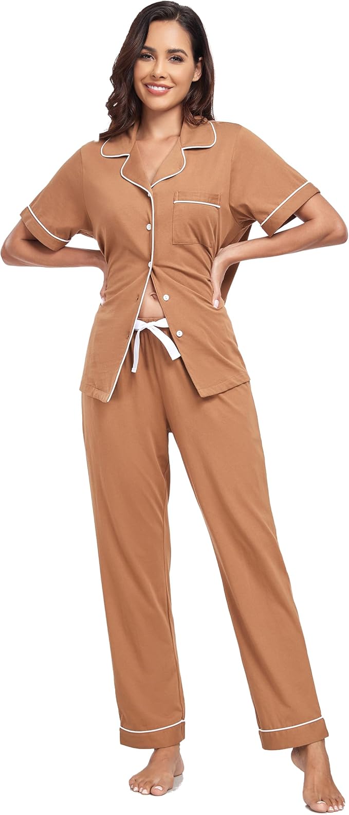 Women's 100% Cotton Pants Pajama Set - Short Sleeve - 2 Piece