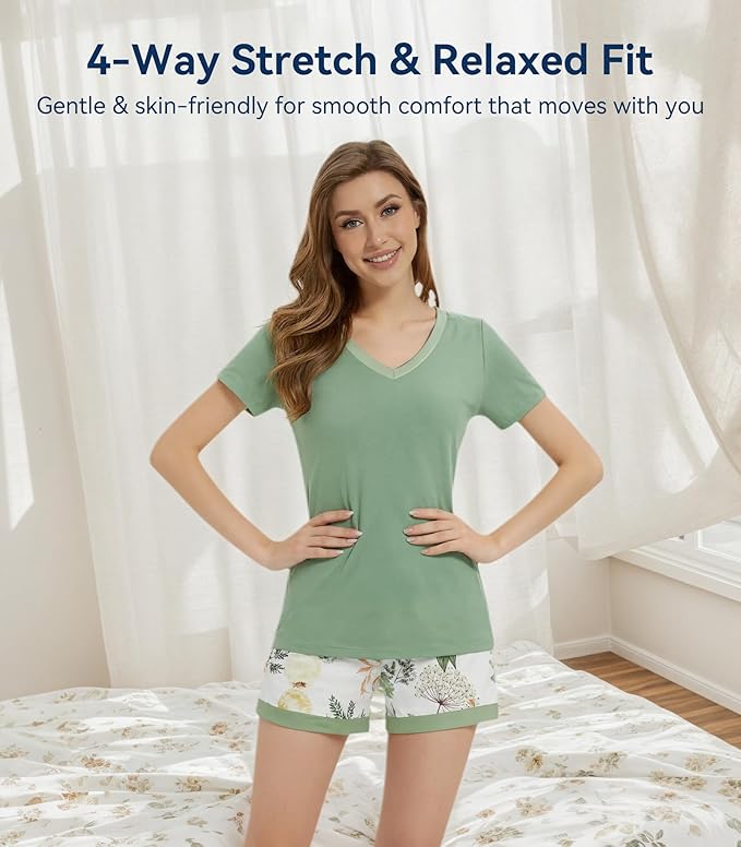 Women's Bamboo Cooling Pajama Set - Short Sleeve - 2 Piece