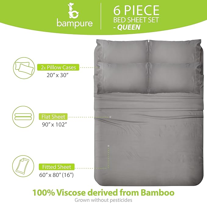 Bamboo Cooling Bed Sheet Set - Queen - 6 Piece