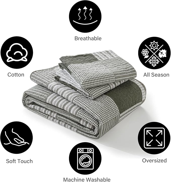 100% Cotton Quilt Set - King - 3 Piece