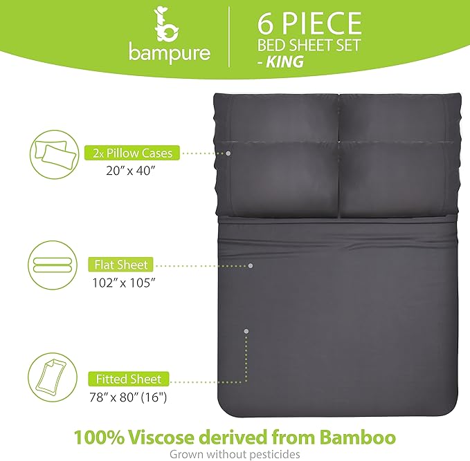 Bamboo Cooling Bed Sheet Set - King - 6 Piece