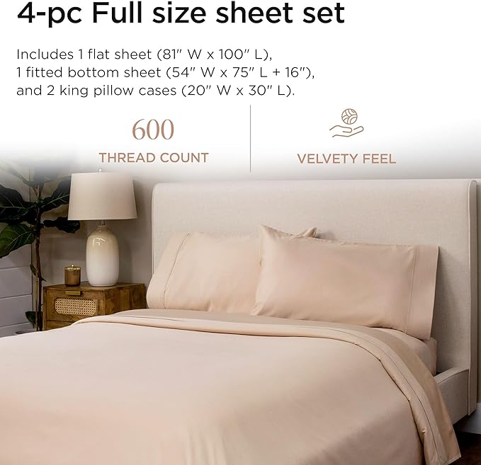 100% Cotton Cooling Bed Sheet Set - Full - 4 Piece