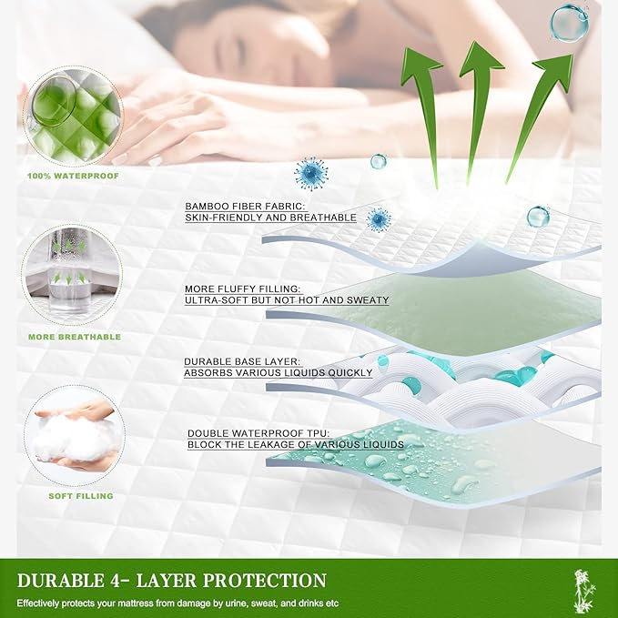 Bamboo Waterproof Mattress Pad - Full