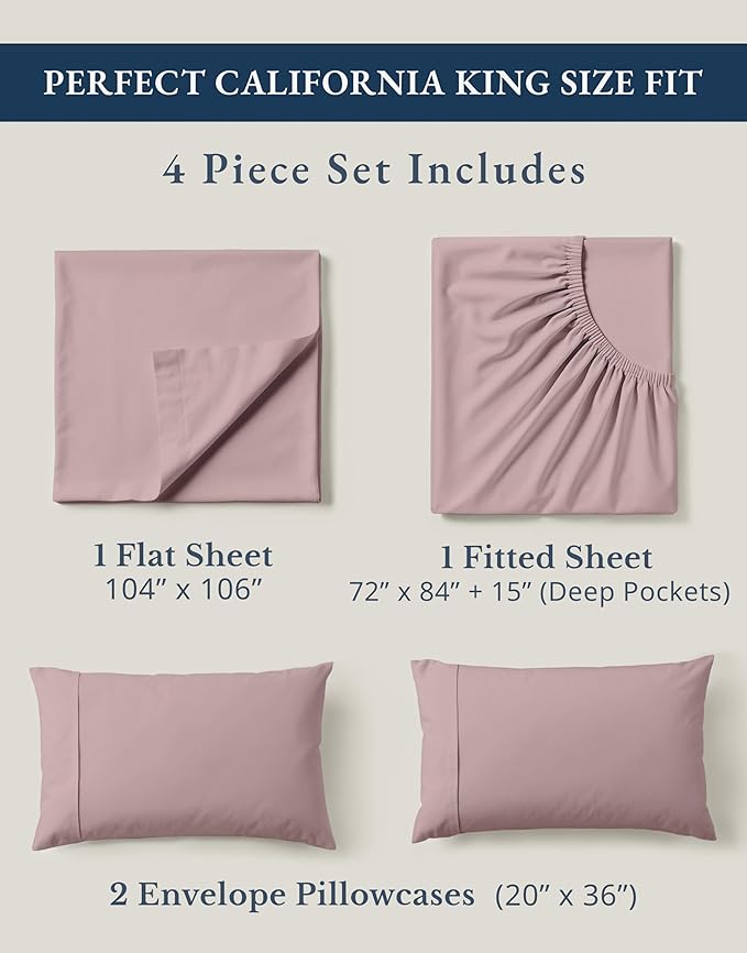 Linen Bed Sheet Set - California King - 4 Piece