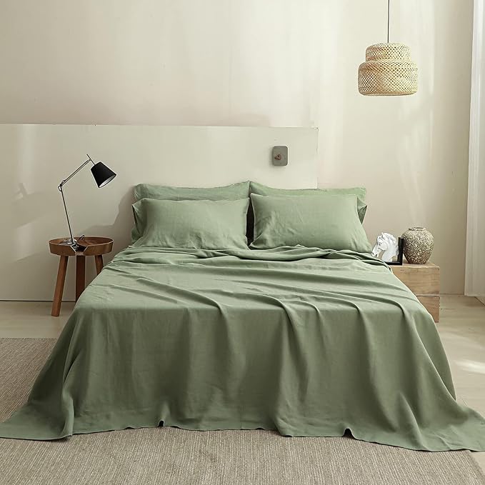 Linen Bed Sheet Set - King - 6 Piece