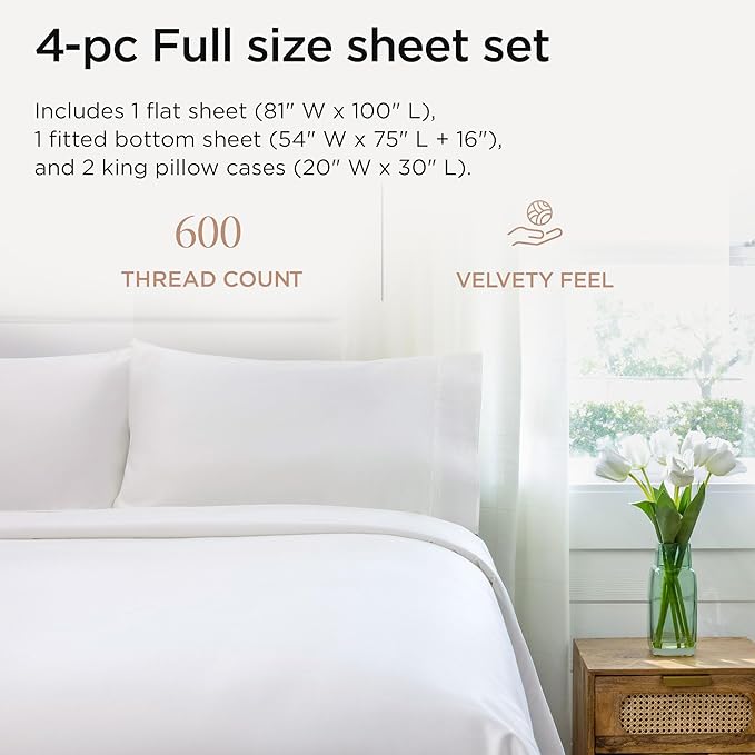 100% Cotton Cooling Bed Sheet Set - Full - 4 Piece