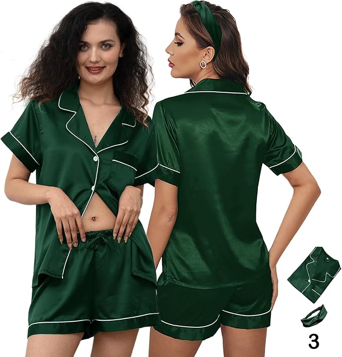 Satin Shorts Pajama Set - 3 Piece