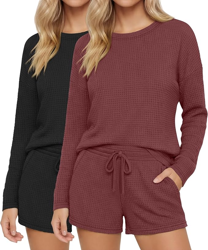 Women's Shorts Pajama Set - Long Sleeve - 2 Pack - 2 Piece