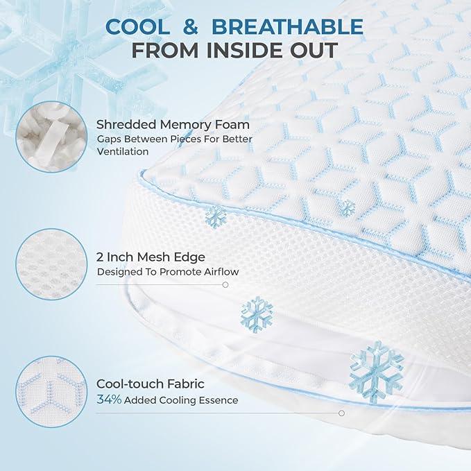 Memory Foam Cooling Bed Pillow - Queen - 2 Pack