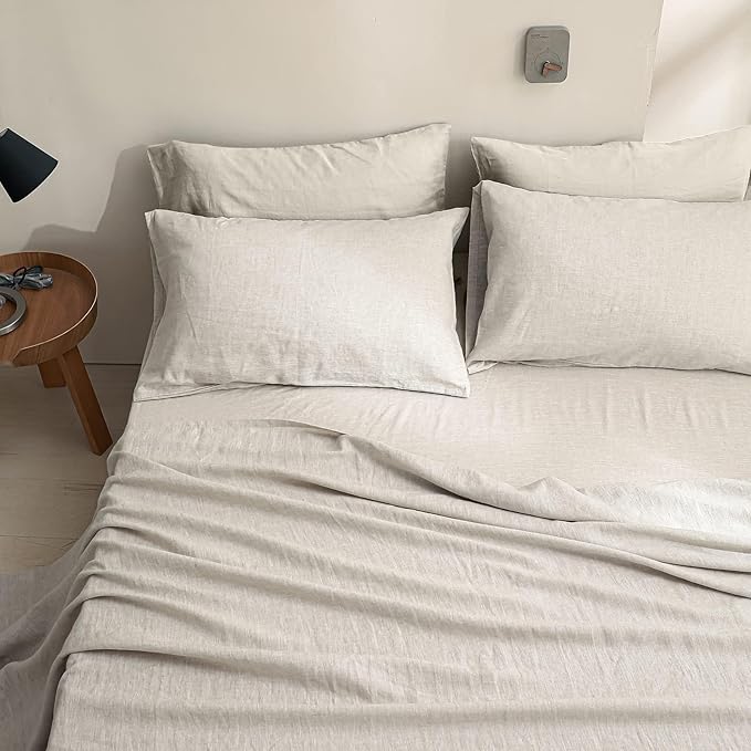 Linen Bed Sheet Set - Queen - 6 Piece