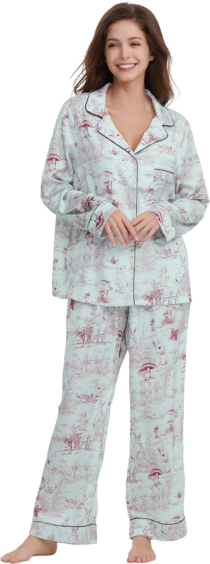 Satin Pajama Set - Long Sleeve - 2 Piece