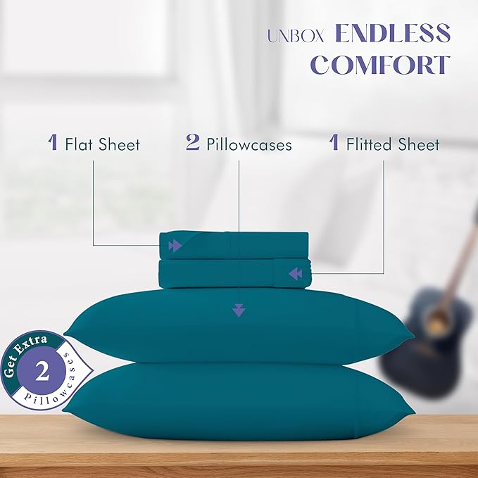 Linen Cooling Bed Sheet Set - Queen - 17 in Deep Pocket - 4 Piece