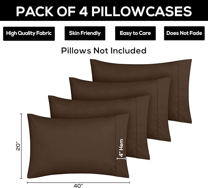 Microfiber Pillowcase Set - King - 20 x 40 in - 4 Pack
