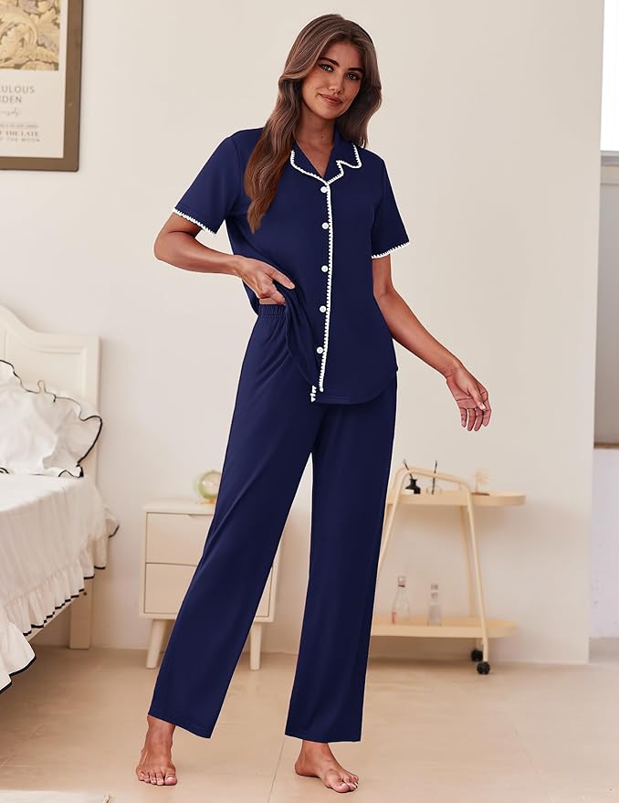 Women's Pants Pajama Set - Short Sleeve - 2 Piece