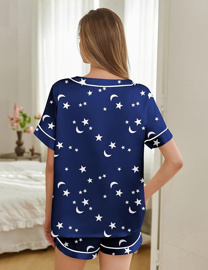 Women's Satin Pajama Set - Short Sleeve - 2 Piece