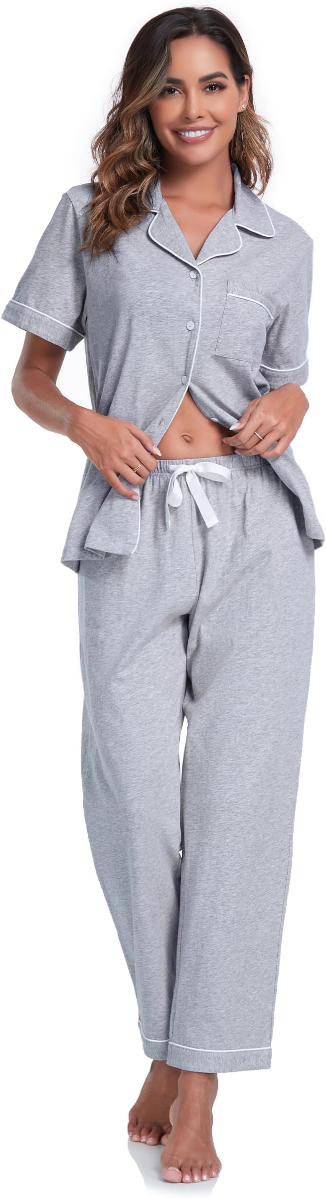 Women's 100% Cotton Pants Pajama Set - Short Sleeve - 2 Piece