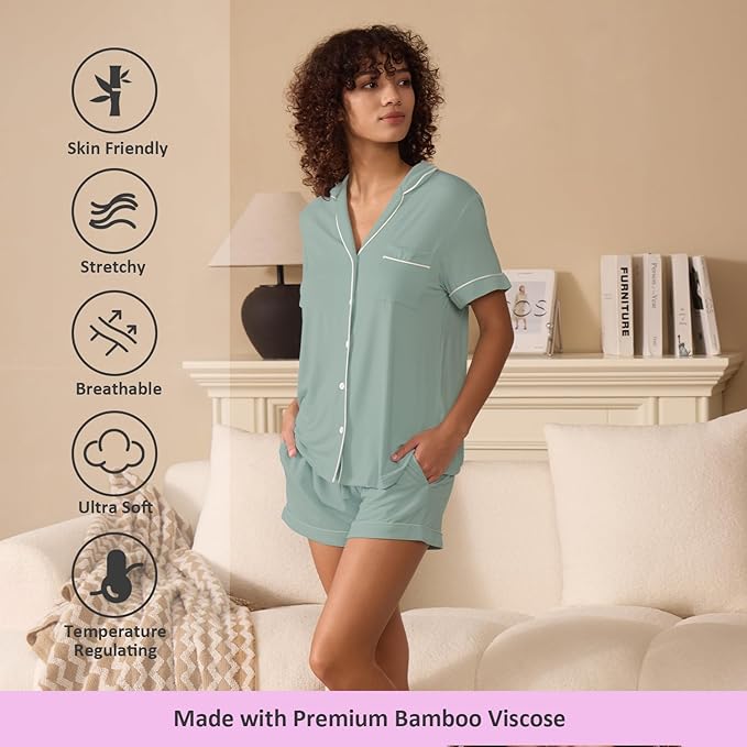 Women's Bamboo Cooling Pajama Set - Short Sleeve - 2 Piece