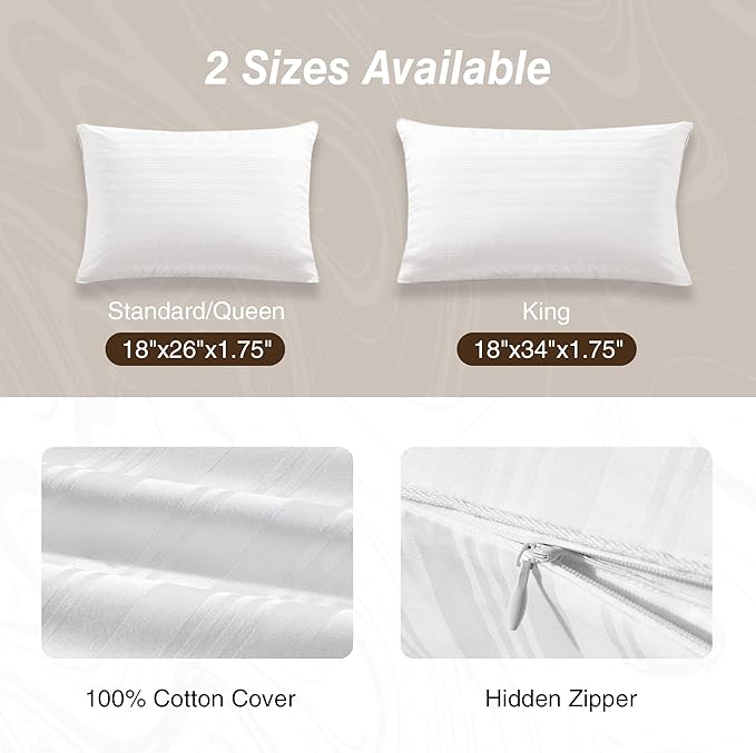 100% Cotton Bed Pillow - King - 2 Pack