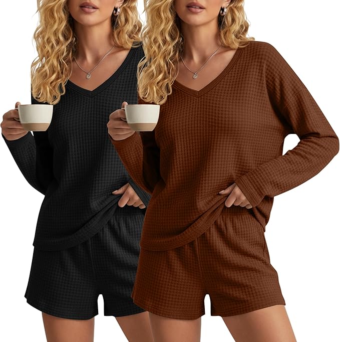Women's Shorts Pajama Set - Long Sleeve - 2 Pack - 2 Piece