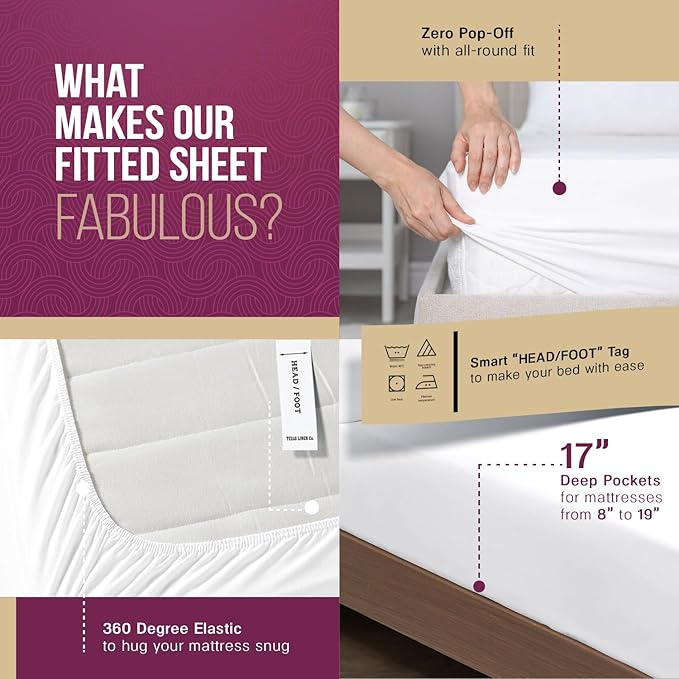 Linen Bed Sheet Set - Queen - 17 in Deep Pocket - 4 Piece