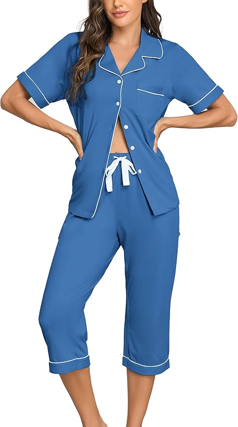 Women's 100% Cotton Capri Pajama Set - Short Sleeve - 2 Piece