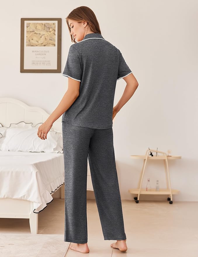 Women's Pants Pajama Set - Short Sleeve - 2 Piece