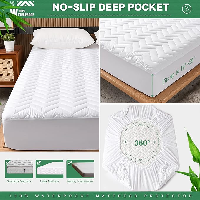 Bamboo Waterproof Mattress Pad - King