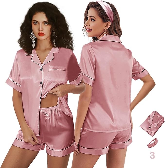 Satin Shorts Pajama Set - 3 Piece
