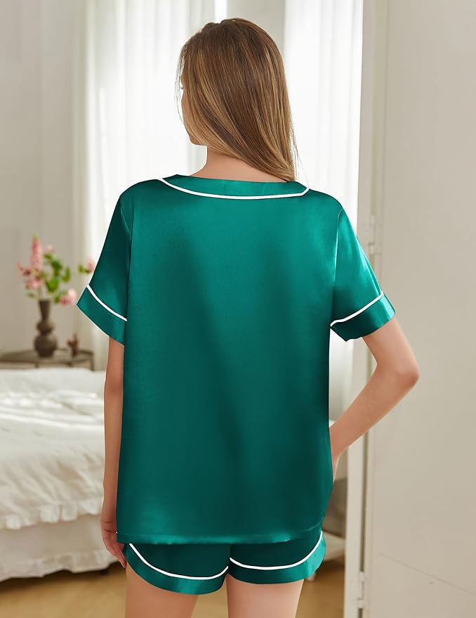 Women's Satin Pajama Set - Short Sleeve - 2 Piece