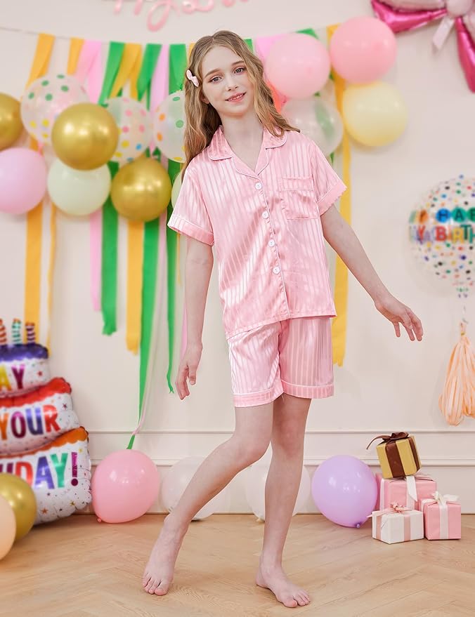 Satin Pajama Set - Short Sleeve - 2 Piece