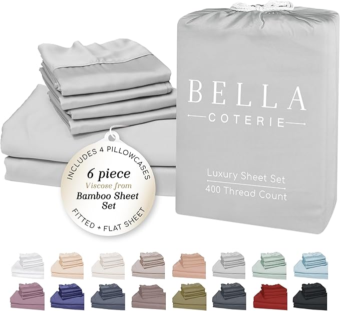 Bamboo Cooling Bed Sheet Set - Queen - 18 in Deep Pocket - 6 Piece