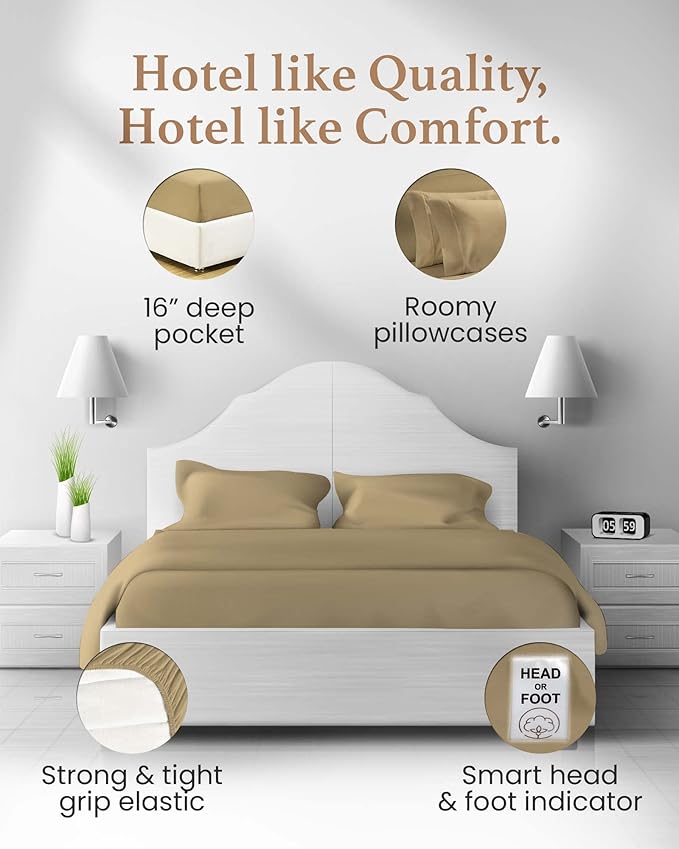 100% Cotton Bed Sheet Set - Queen - 16 in Deep Pocket - 4 Piece